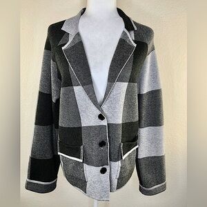 Picadilly Fashion Black and Gray Checkered Cardigan